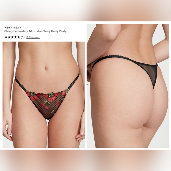 Victoria's secret very Sexy cherry embroidery adjustable string thong panty XL - Picture 1 of 10